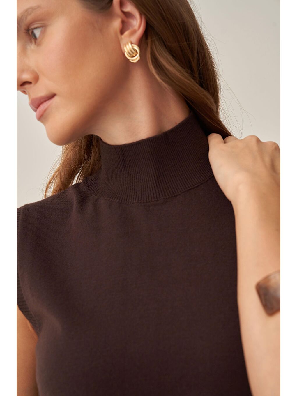 Kahverengi Kahve-Yarım Balıkçı Kolsuz Kazak-4