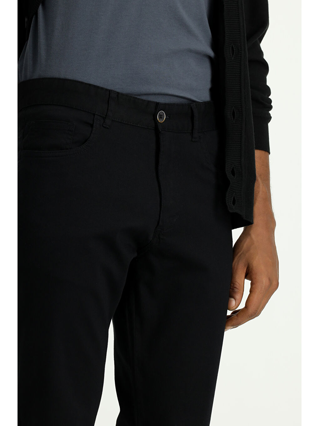 Siyah Regular Fit Elastanlı Kanvas / Chino Pantolon-3