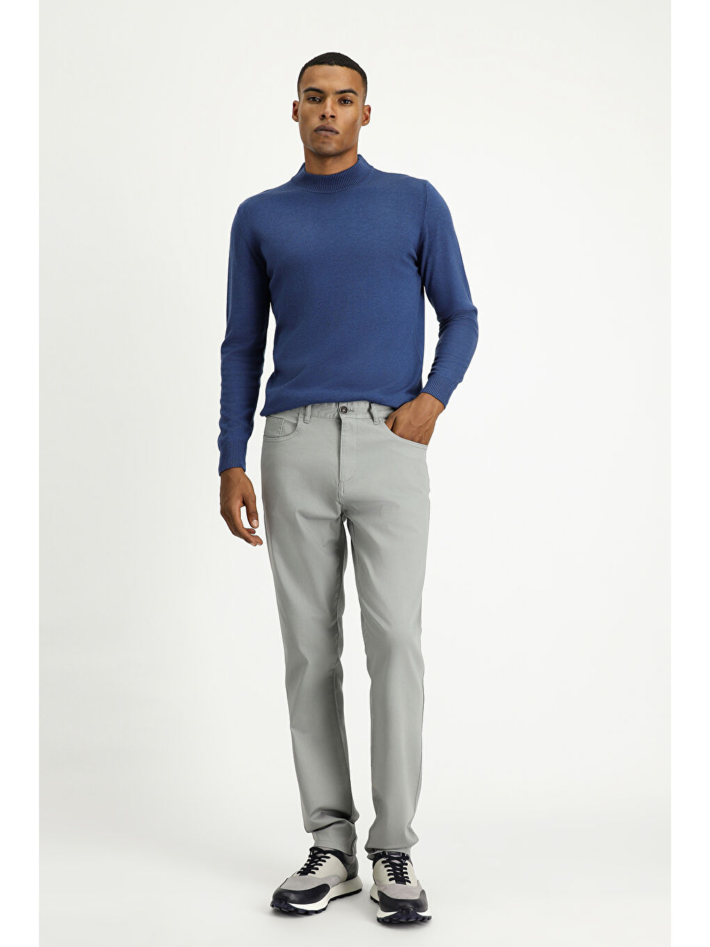 Gri Regular Fit Elastanlı Kanvas / Chino Pantolon