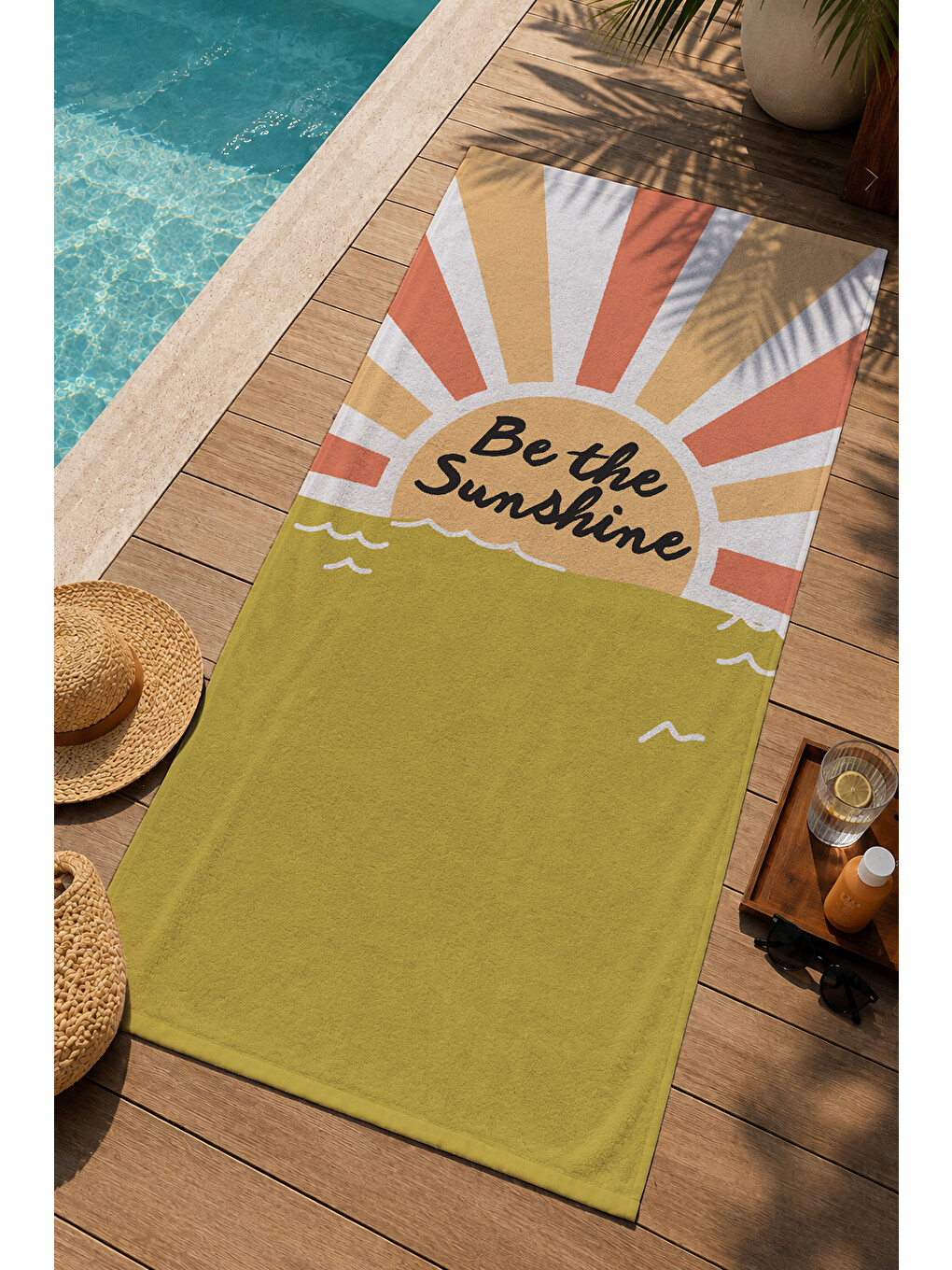Hardal Turuncu Be The Sunshine Güneş Desenli 70x150 Cm Dijital Baskılı Plaj Ve Banyo Havlusu-2