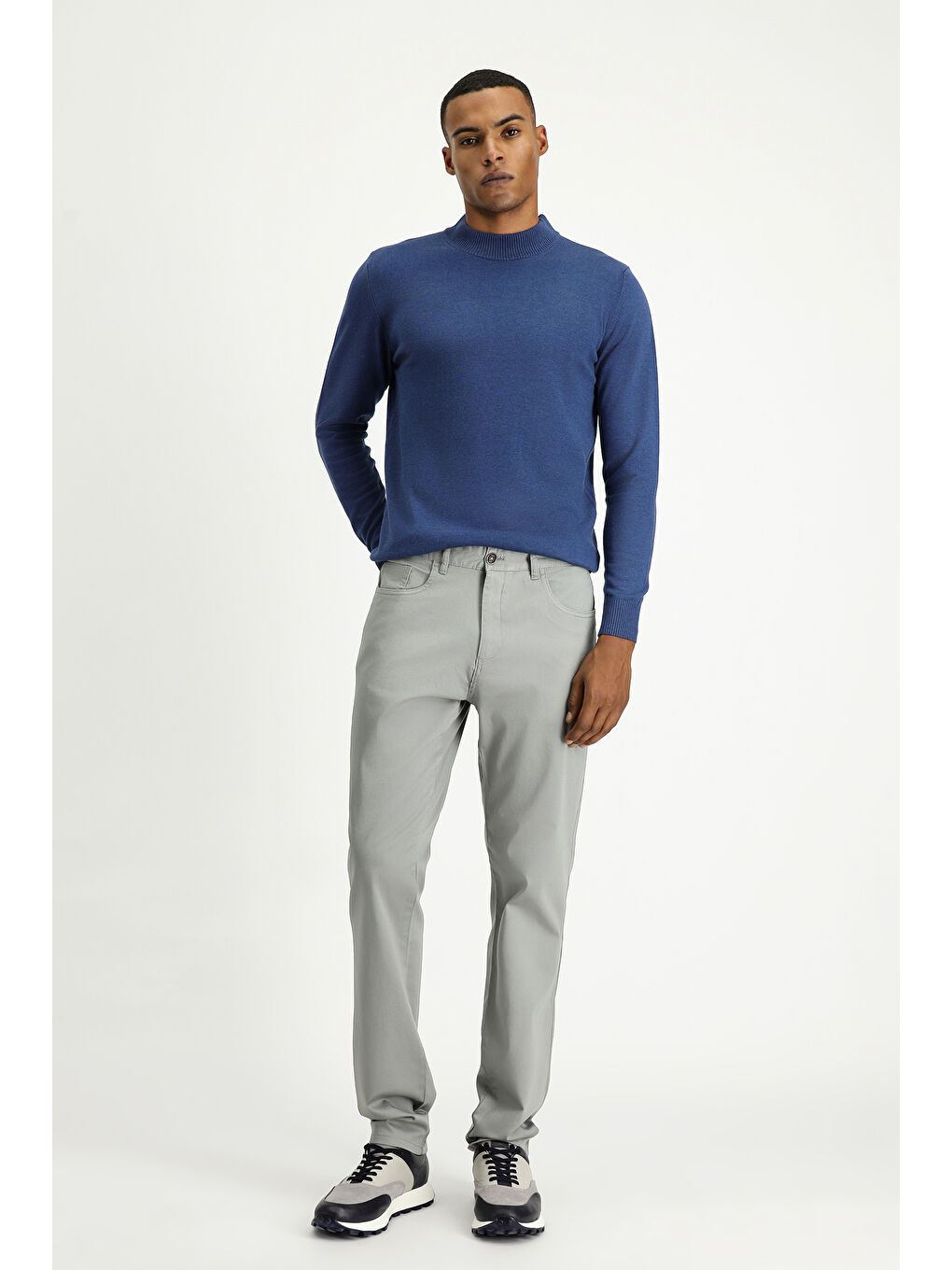 Gri Regular Fit Elastanlı Kanvas / Chino Pantolon-1