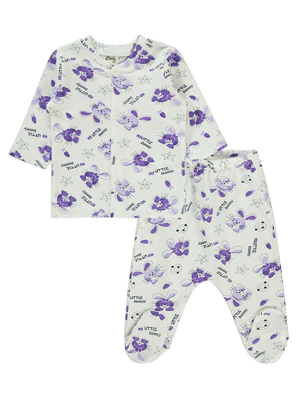 Civil Lila Baby Kız Bebek Pijama Takımı 1-6 Ay Lila