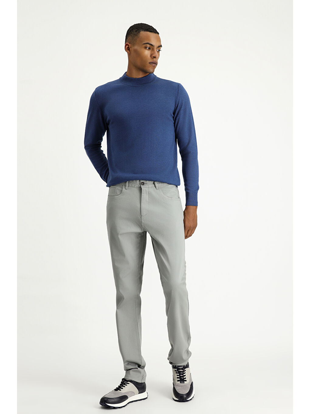 Gri Regular Fit Elastanlı Kanvas / Chino Pantolon-2