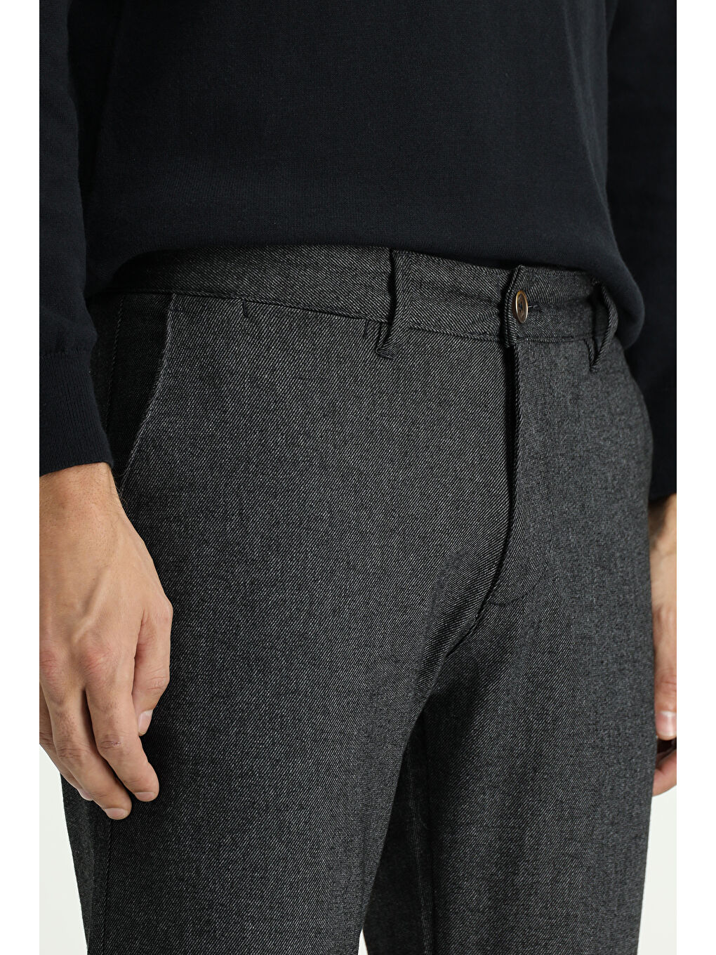 Antrasit Relax Fit Rahat Kesim Elastanlı Kanvas / Chino Pantolon-3