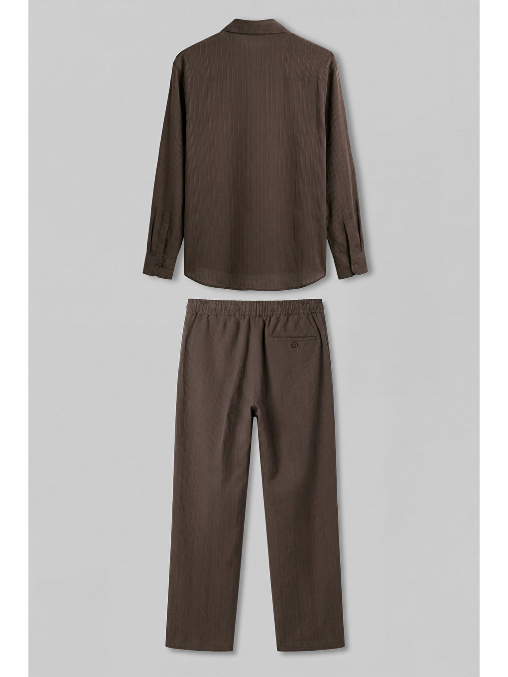 Erkek Baggy Çizgili %100 Pamuk Gömlek Pantolon İkili Takım Kahverengi-1