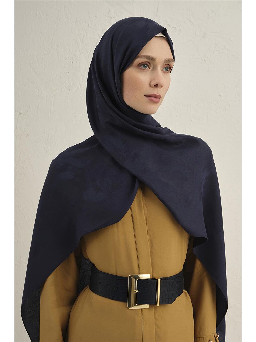 Lacivert Lyocell Viscon Dalga Desen Şal 1 02-1