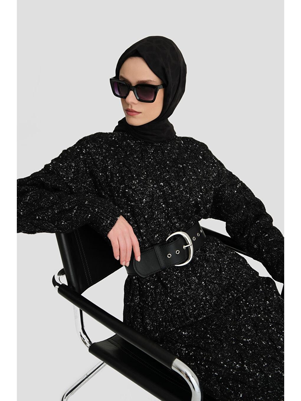 Saç Örgülü Simli Triko Takım 24Kd4207 Siyah