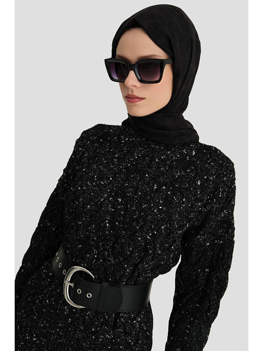 Saç Örgülü Simli Triko Takım 24Kd4207 Siyah-2