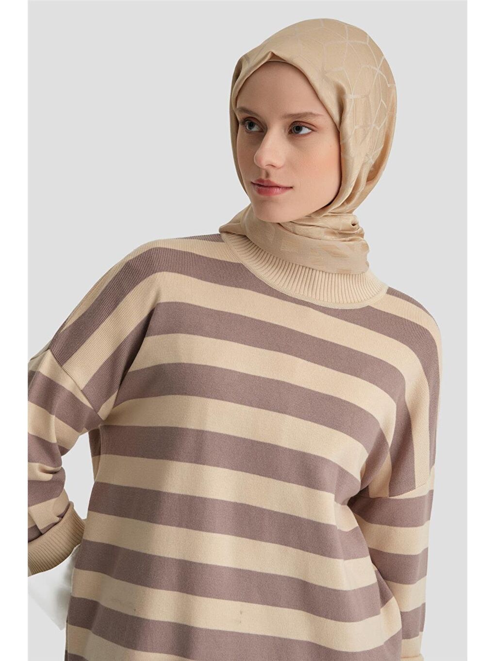 Çizgili Triko Takım 24Kd4213 Bej-3