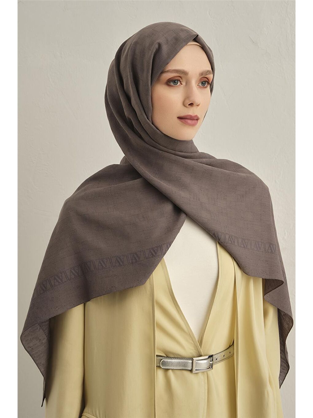 Gri Pamora Dama Çerçeve Şal 2 19-1