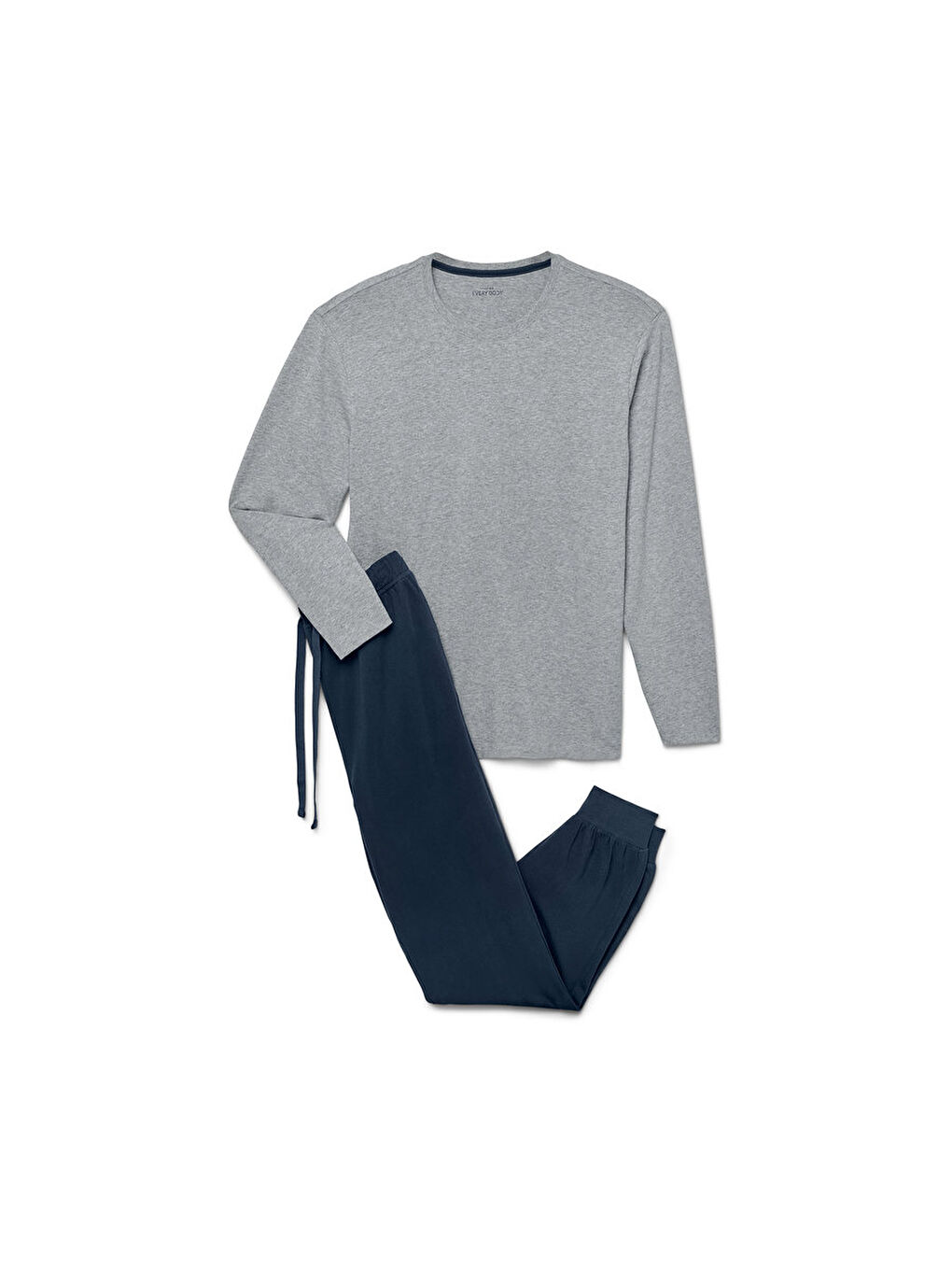 Erkek Pijama Takımı, Manşetli, Gri-2