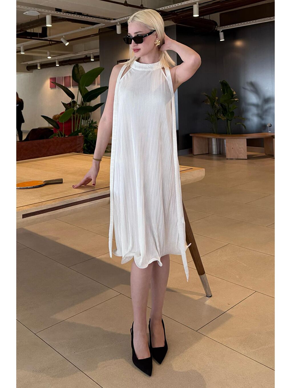 Beyaz Halter Yaka Kadın Elbise Mg2351-2