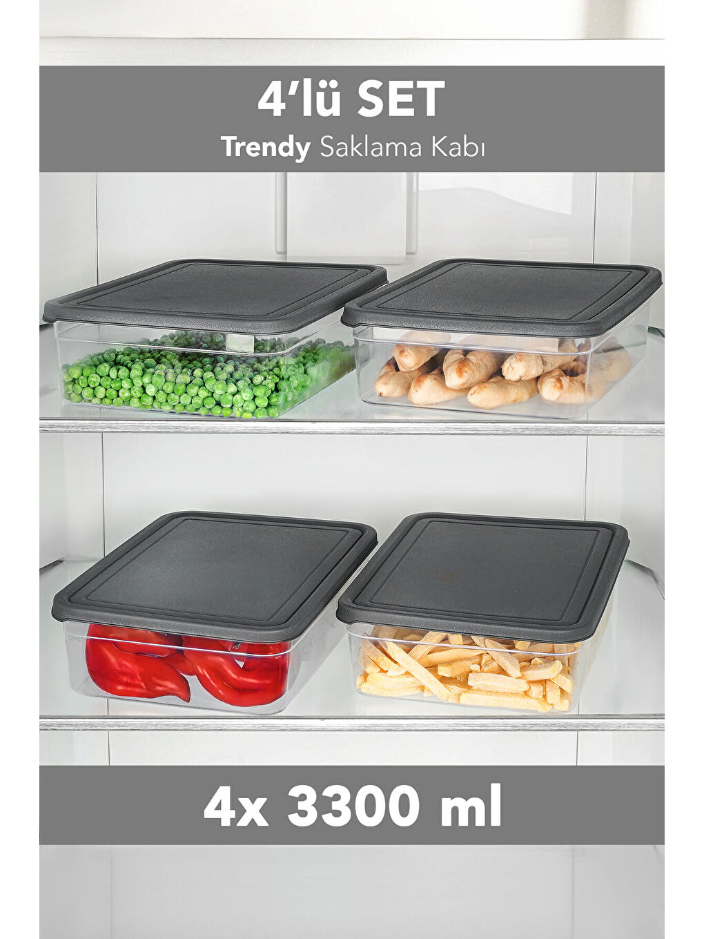 Renksiz 4'lü Saklama Kabı 3300 ml