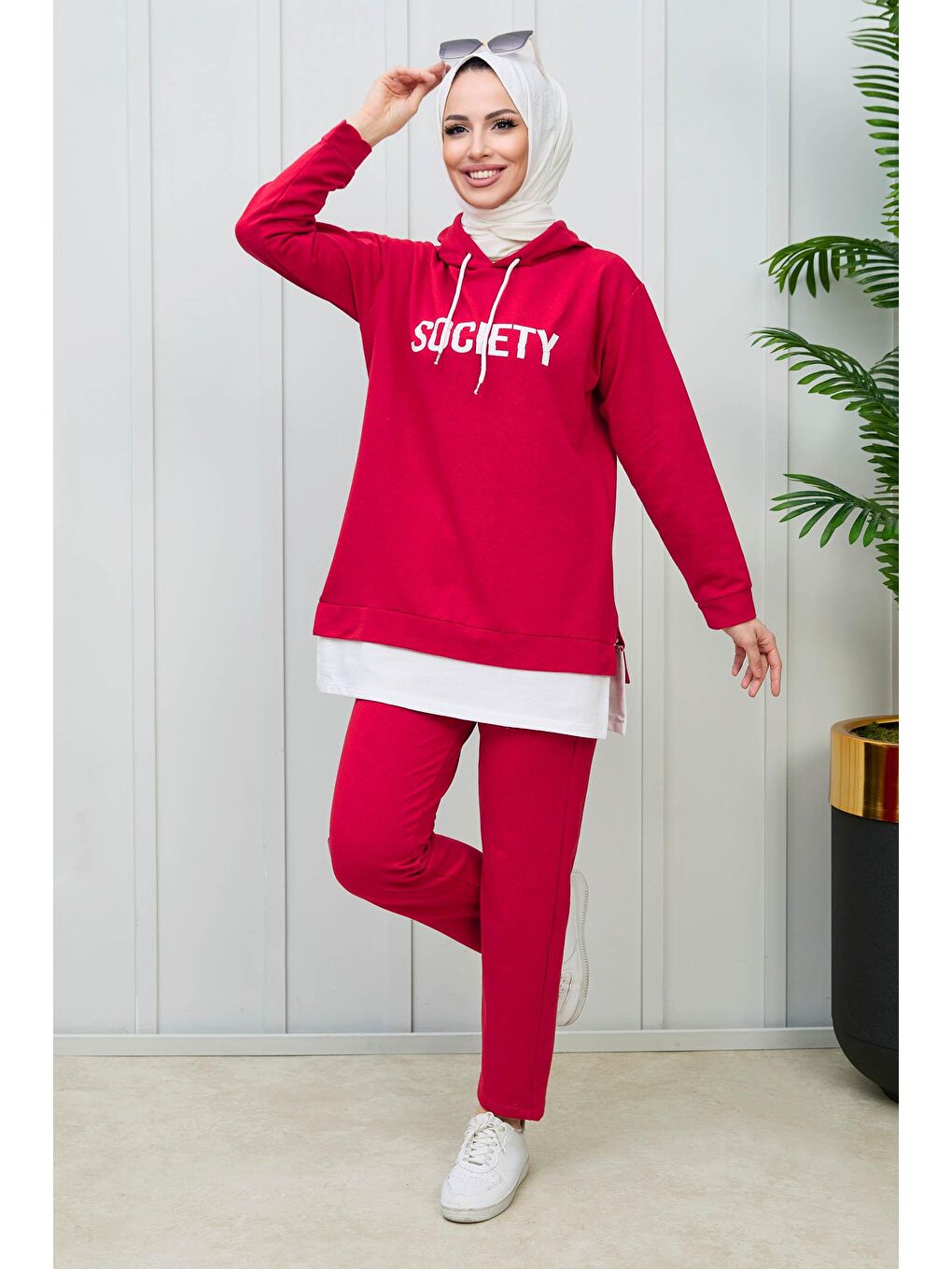 Orta Kadın Kırmızı Tunık Pantolon - 3553
