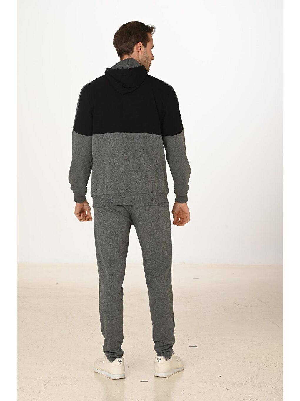 Erkek Pamuklu Tam Fermuarlı Kapüşonlu Eşofman Takımı Antrasit M. 5287-A-6