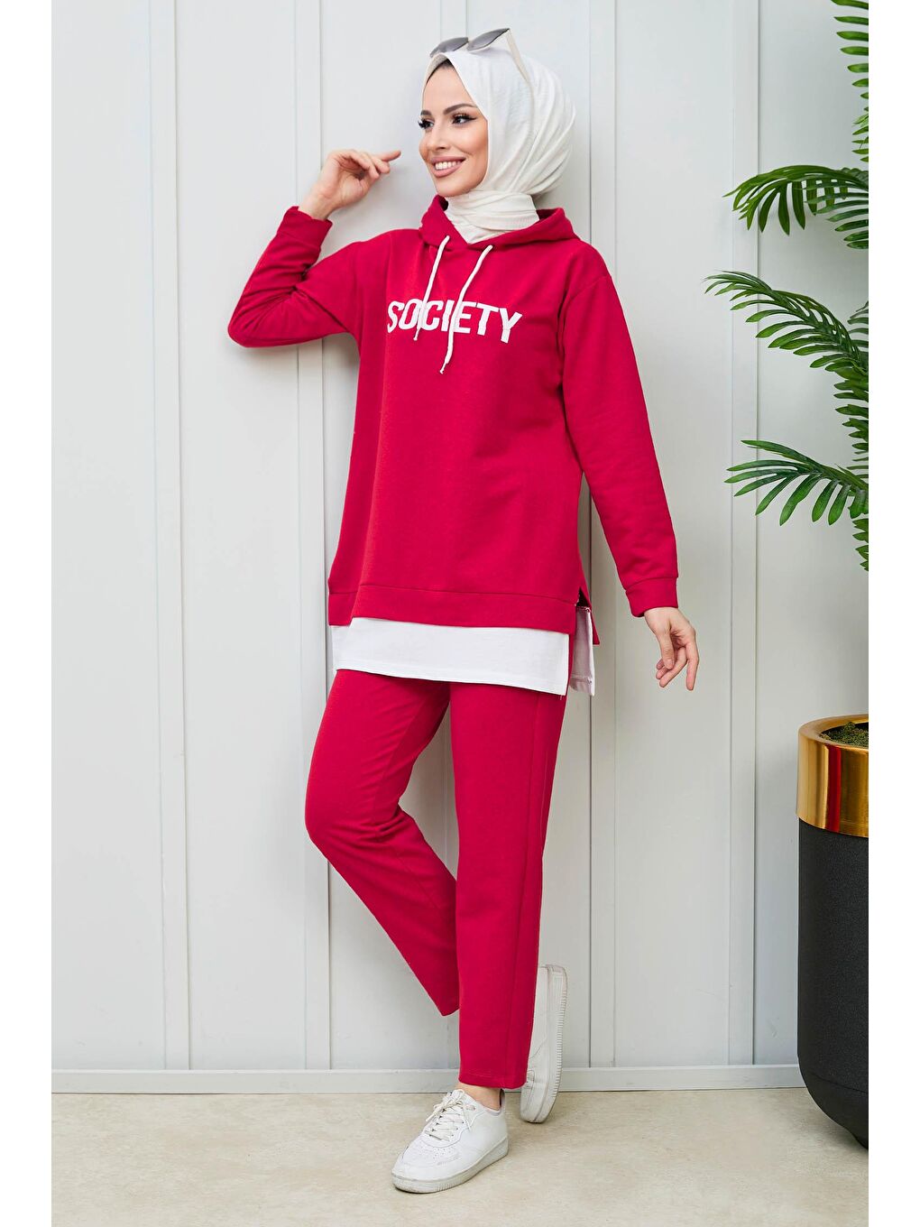 Orta Kadın Kırmızı Tunık Pantolon - 3553-2