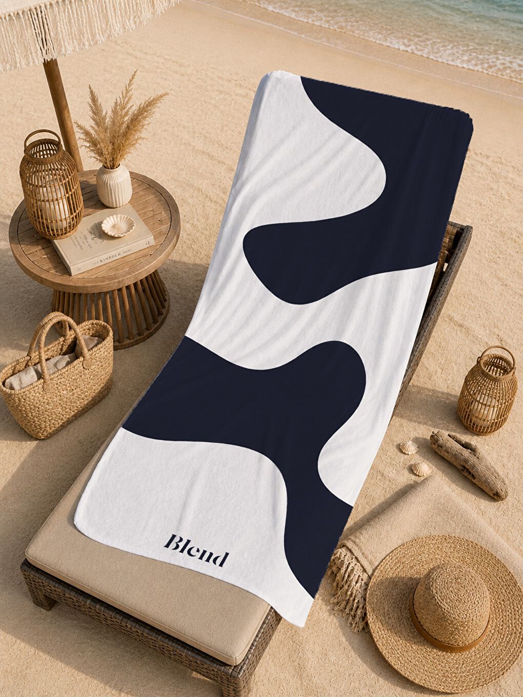 Modern Siyah Beyaz Dalgalı Soyut Desenli 70x150 Plaj Havlusu - Dijital Baskılı Solmaz Banyo Havlusu-4