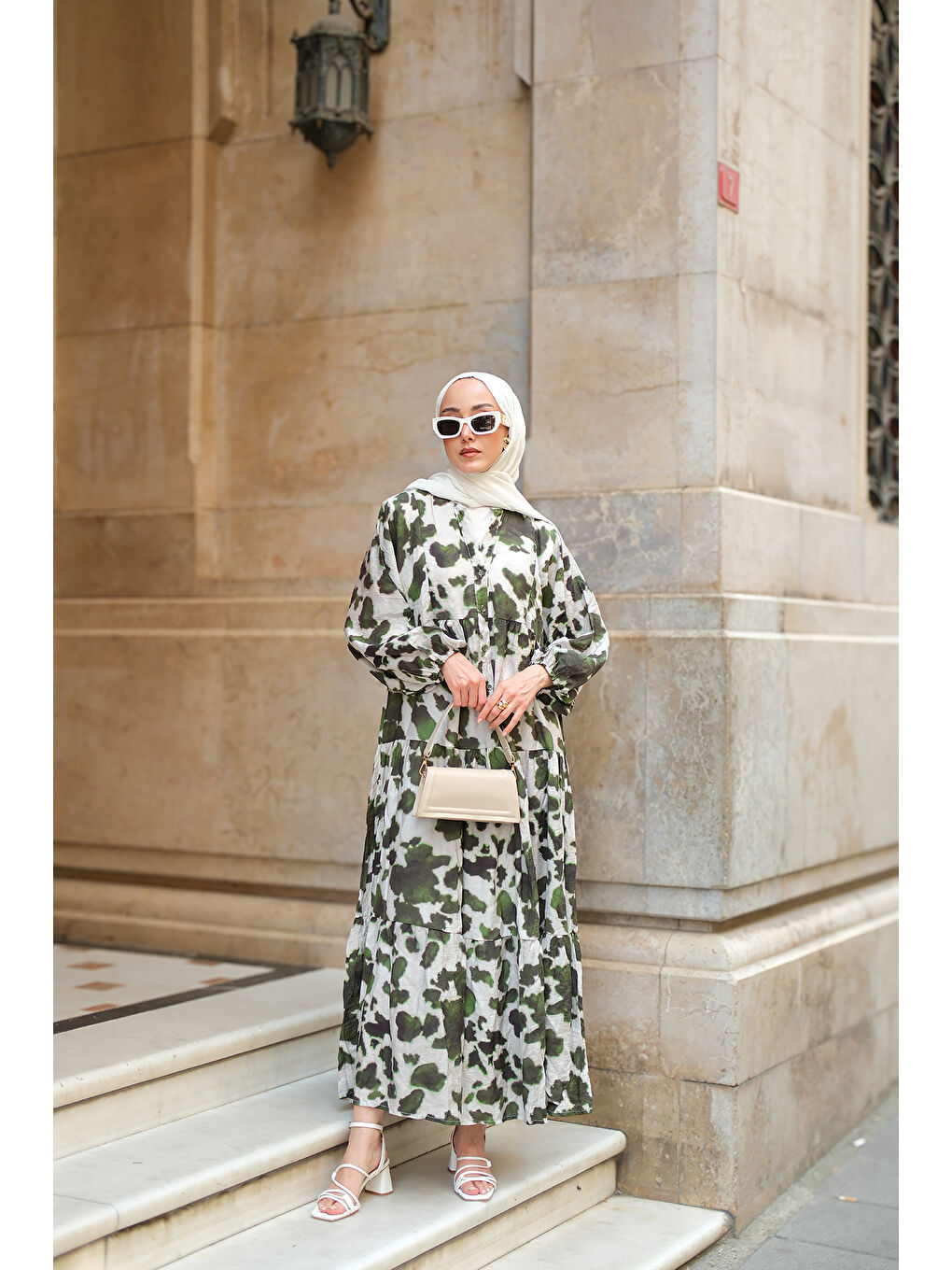 Kadın Leopar  Desenli Elbise Yeşil