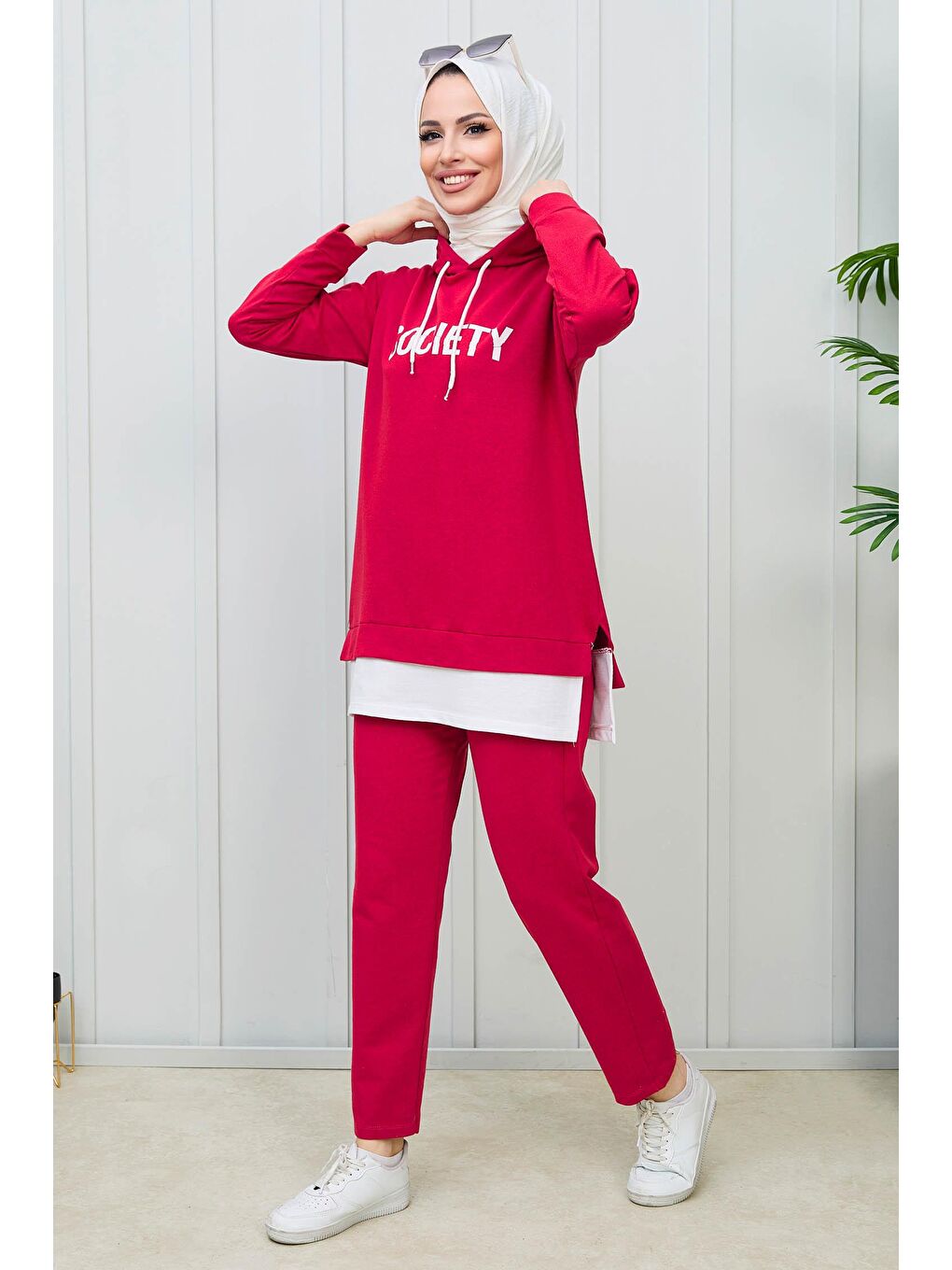 Orta Kadın Kırmızı Tunık Pantolon - 3553-3