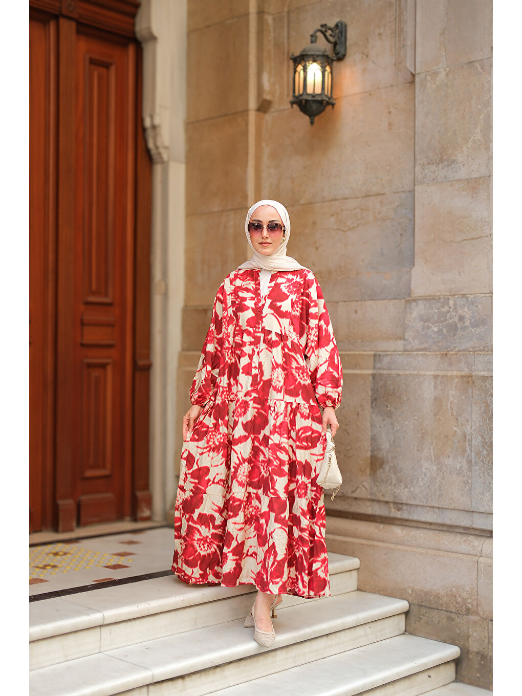 Kadın Duman Desenli Elbise Kırmızı