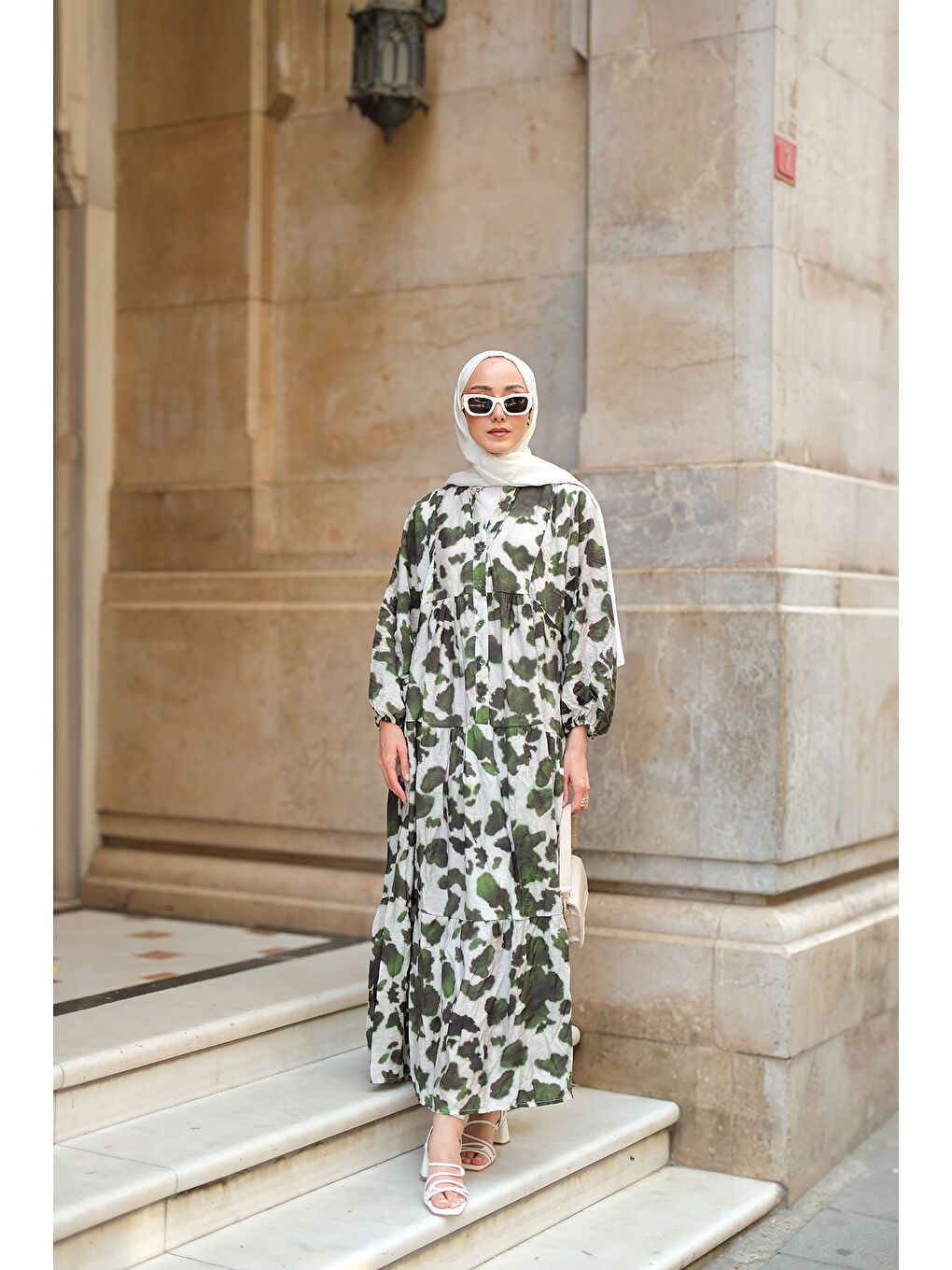 Kadın Leopar  Desenli Elbise Yeşil-4