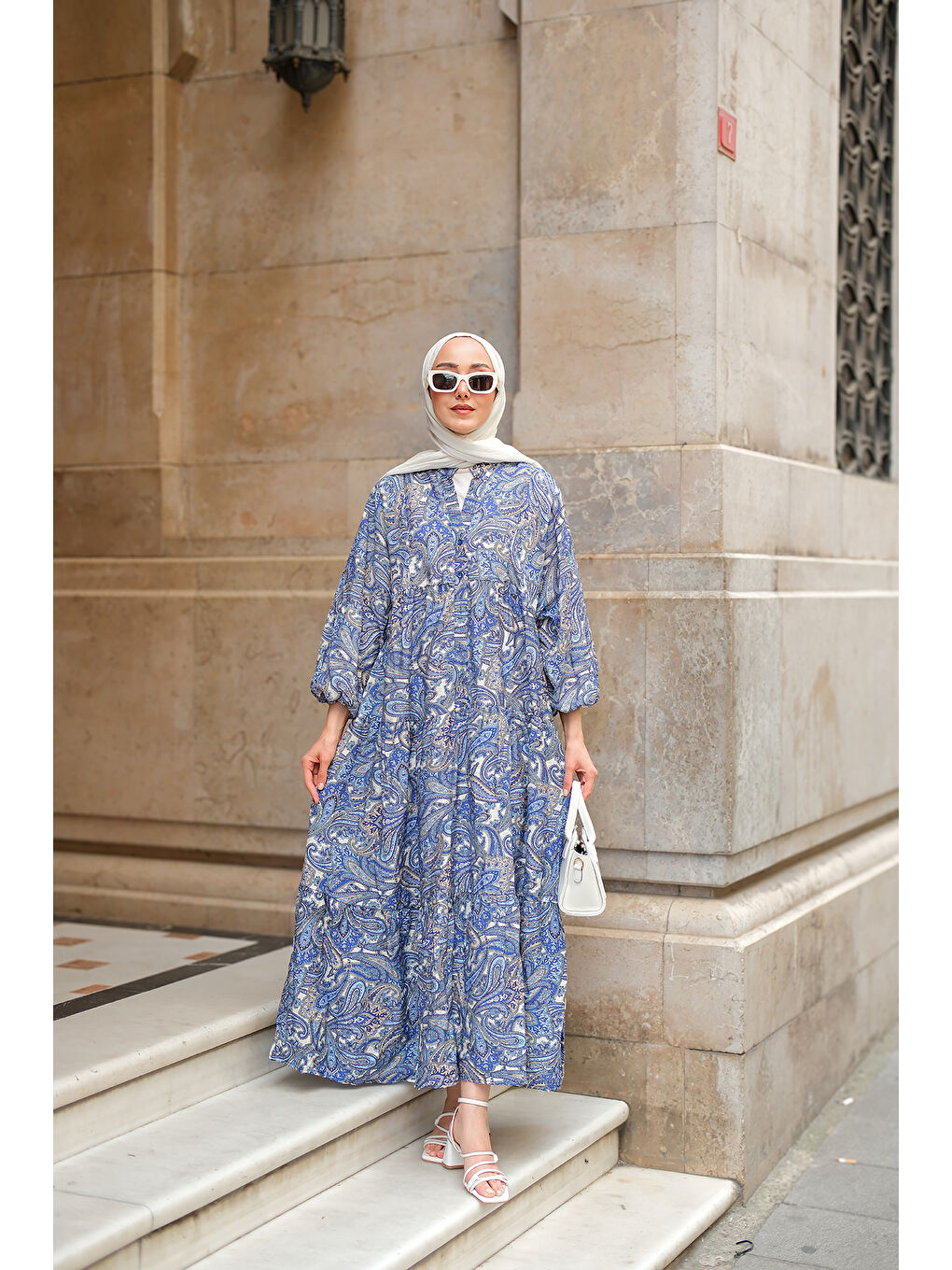 Kadın Retro Etnik Desenli Elbise Lacivert