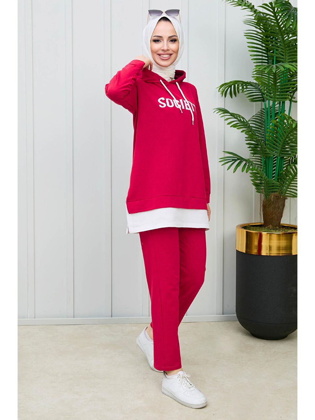 Orta Kadın Kırmızı Tunık Pantolon - 3553-4