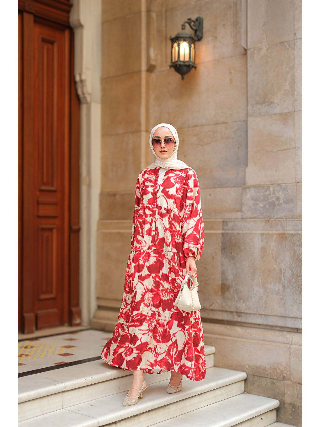 Kadın Duman Desenli Elbise Kırmızı-3