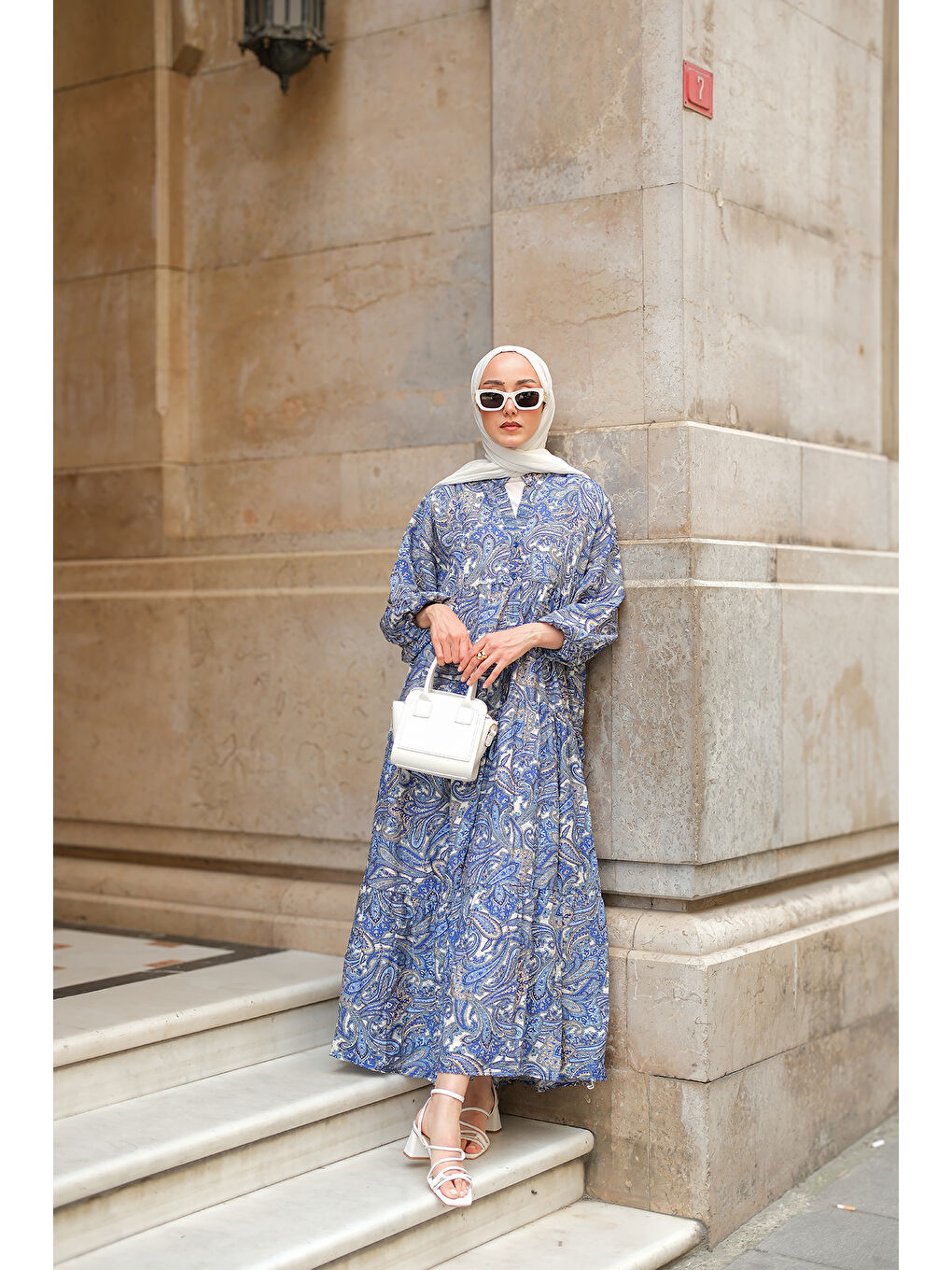 Kadın Retro Etnik Desenli Elbise Lacivert-1