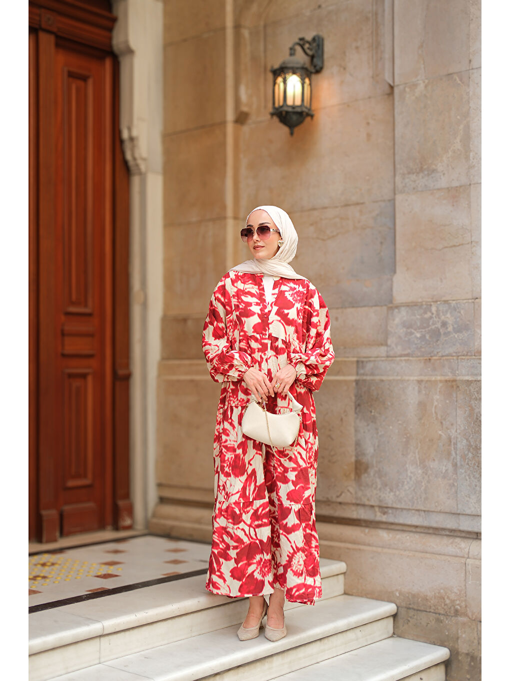 Kadın Duman Desenli Elbise Kırmızı-4