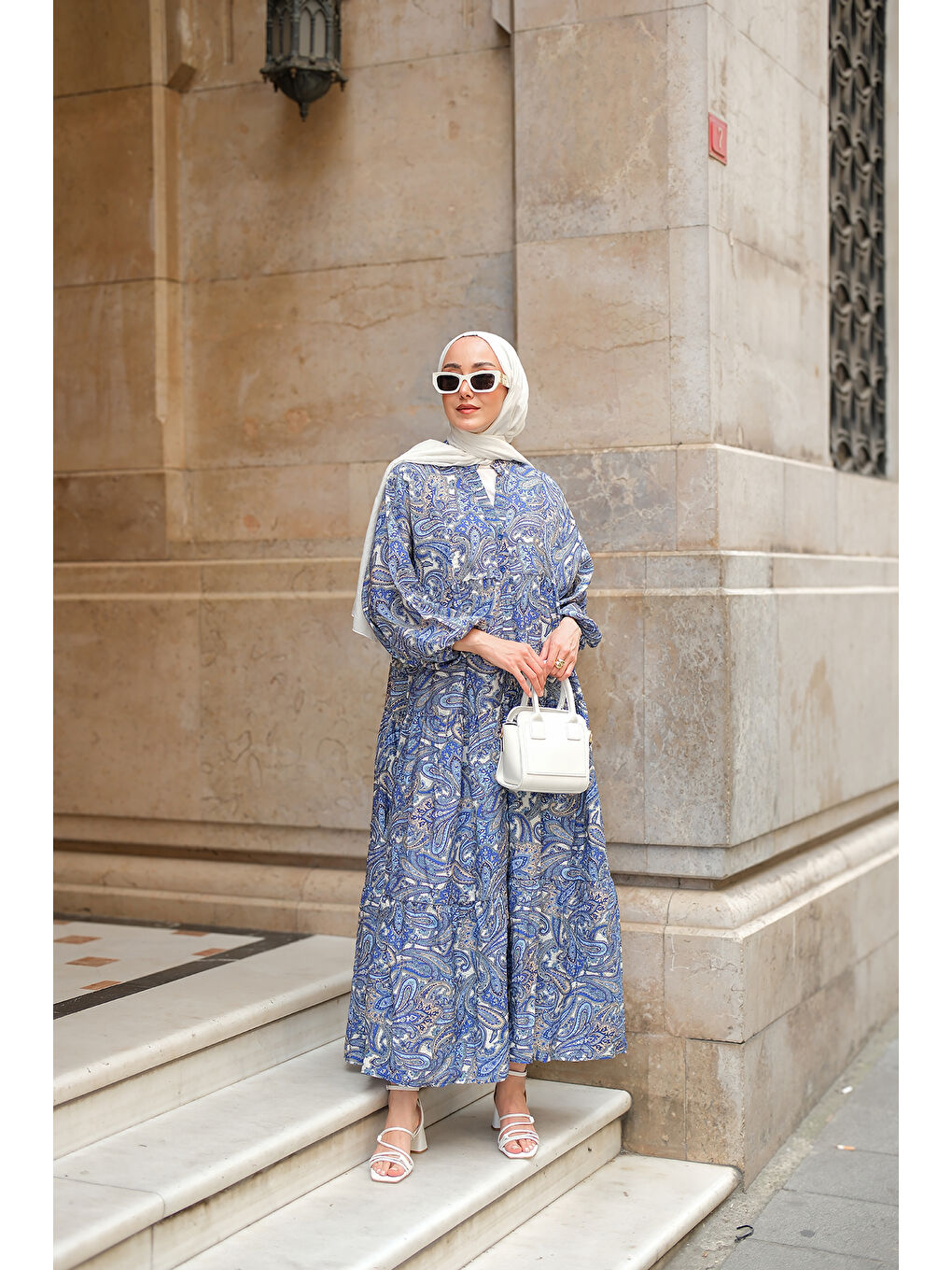 Kadın Retro Etnik Desenli Elbise Lacivert-2