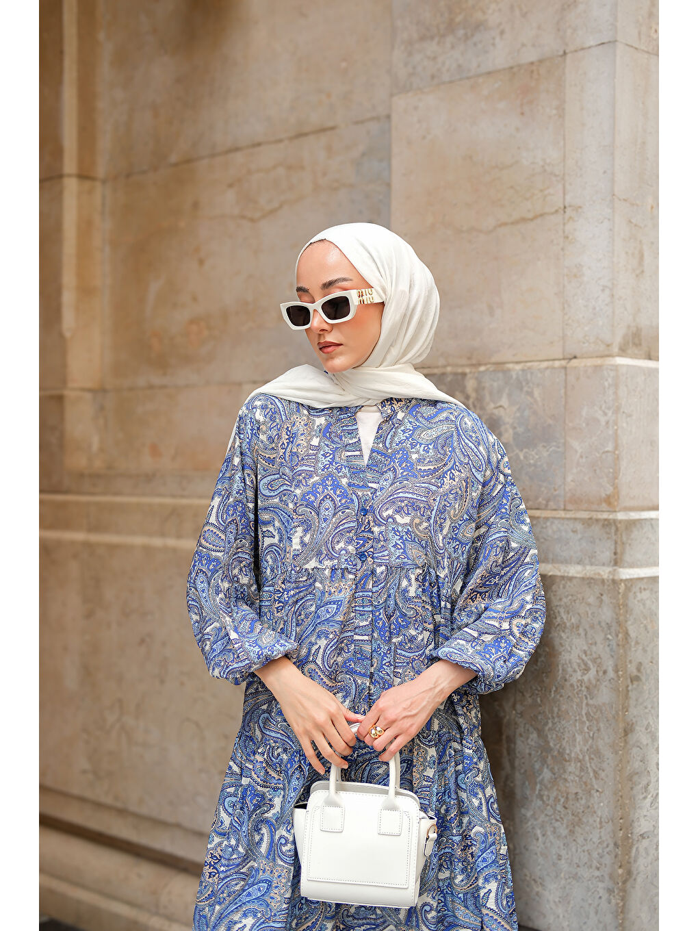 Kadın Retro Etnik Desenli Elbise Lacivert-3