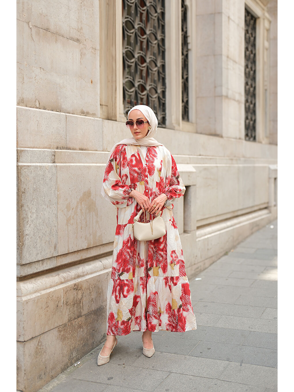 Kadın Baskı Desenli Elbise Kırmızı