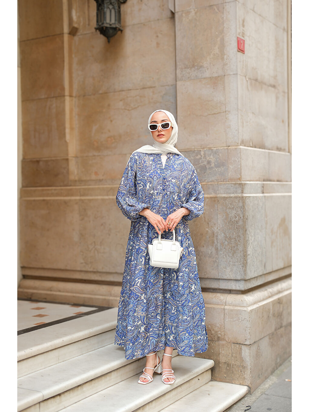 Kadın Retro Etnik Desenli Elbise Lacivert-4