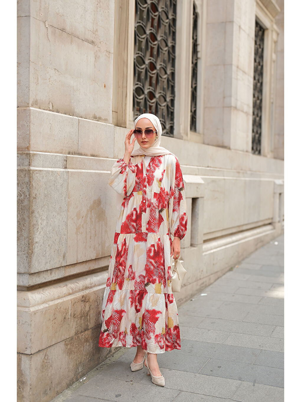 Kadın Baskı Desenli Elbise Kırmızı-1