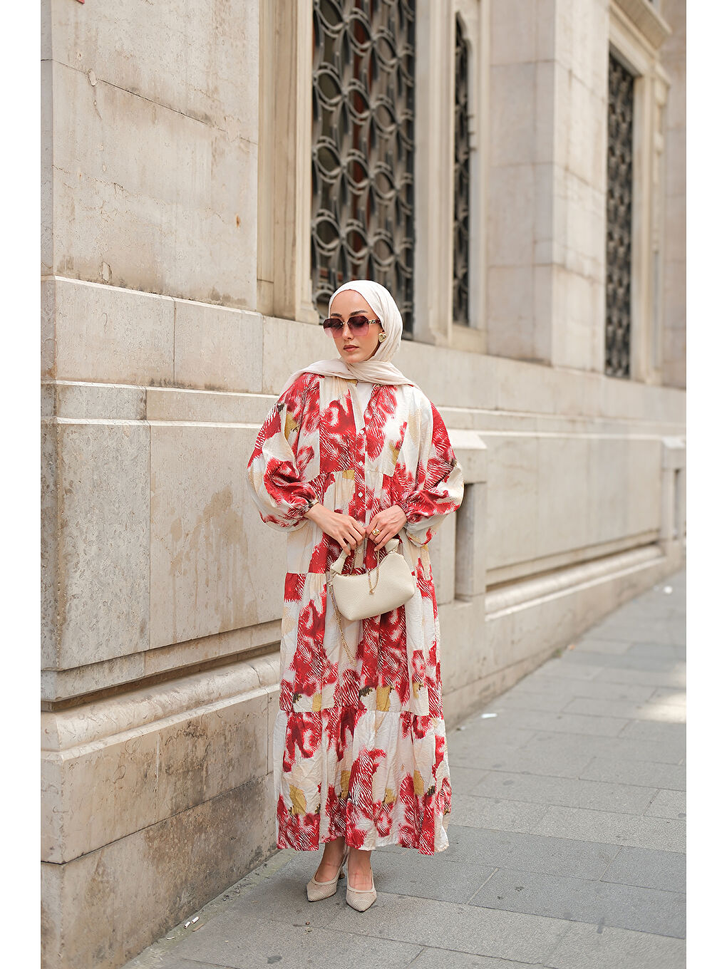 Kadın Baskı Desenli Elbise Kırmızı-2