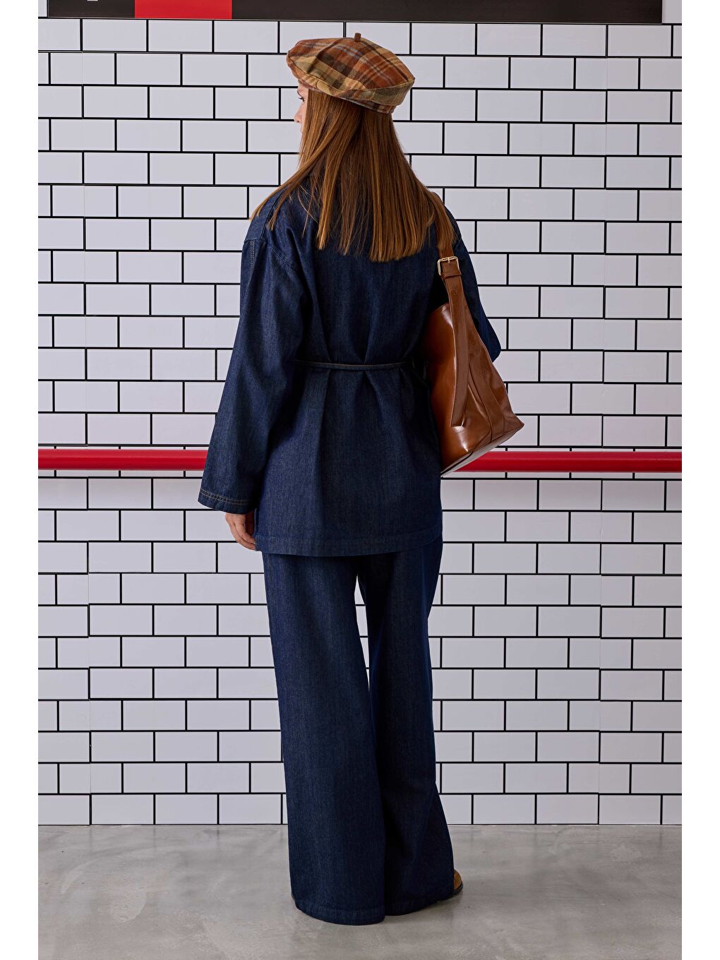 Pile Detaylı Denim Pantolon Mavi-1