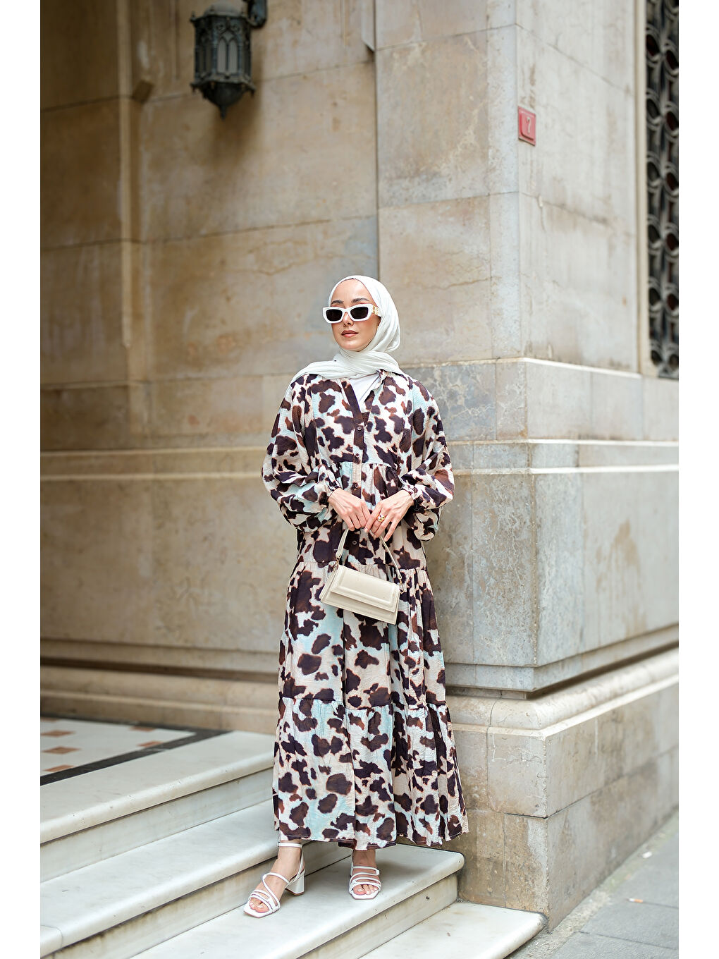 Kadın Leopar  Desenli Elbise Kahverengi-1