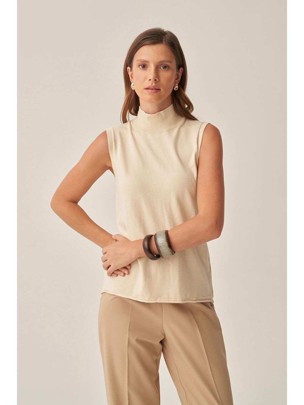 Bej-Yarım Balıkçı Kolsuz Kazak