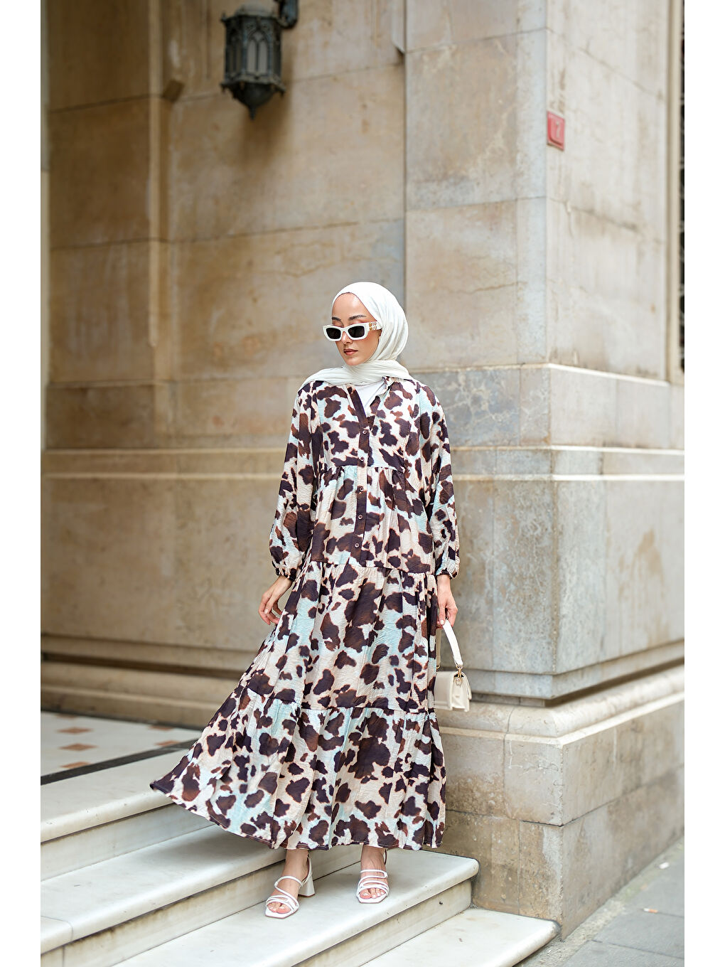 Kadın Leopar  Desenli Elbise Kahverengi-2