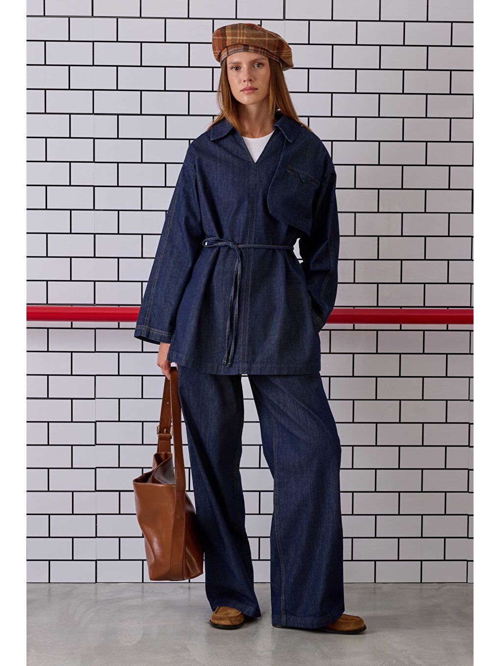 Pile Detaylı Denim Pantolon Mavi-2