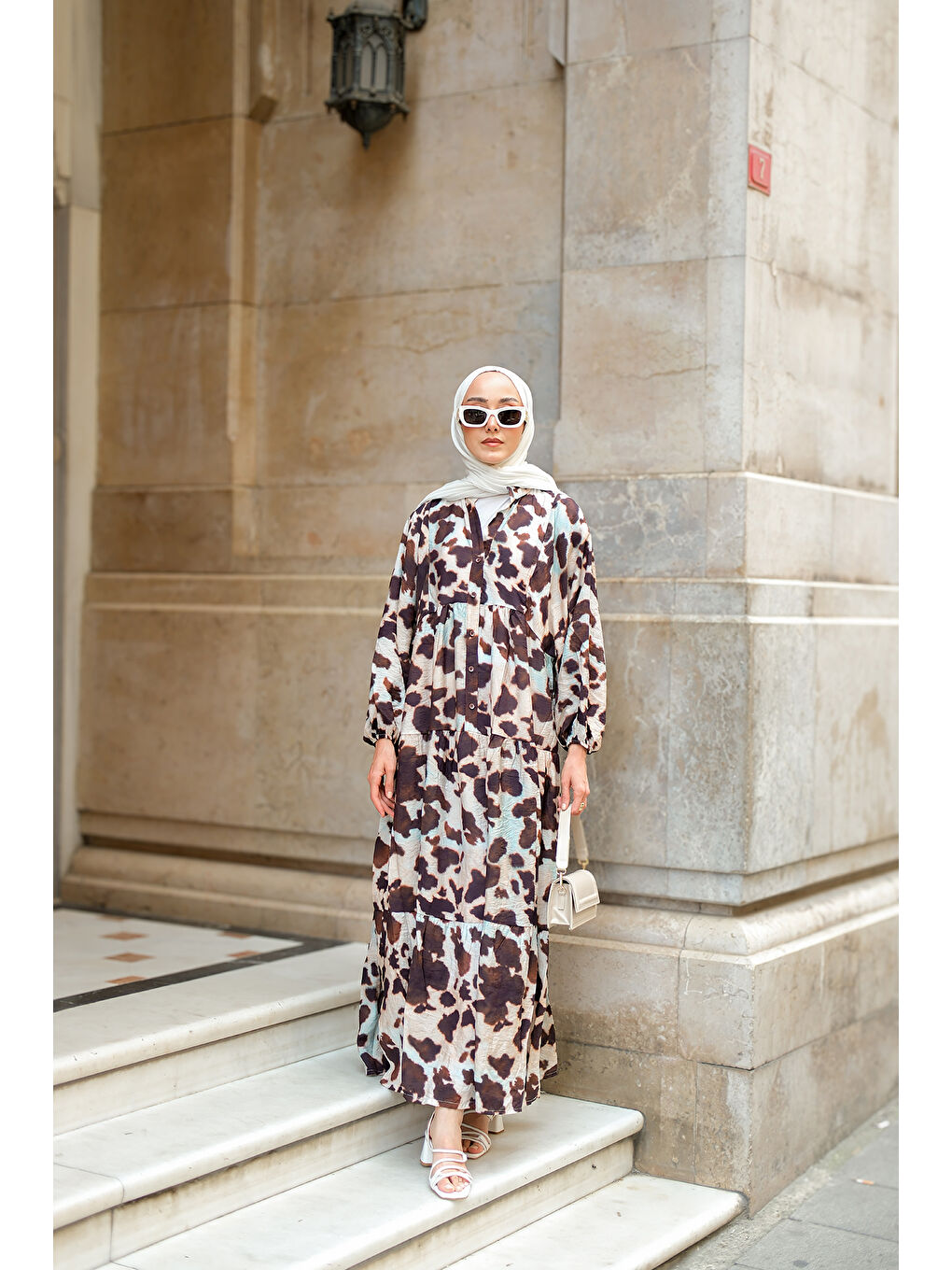 Kadın Leopar  Desenli Elbise Kahverengi-3