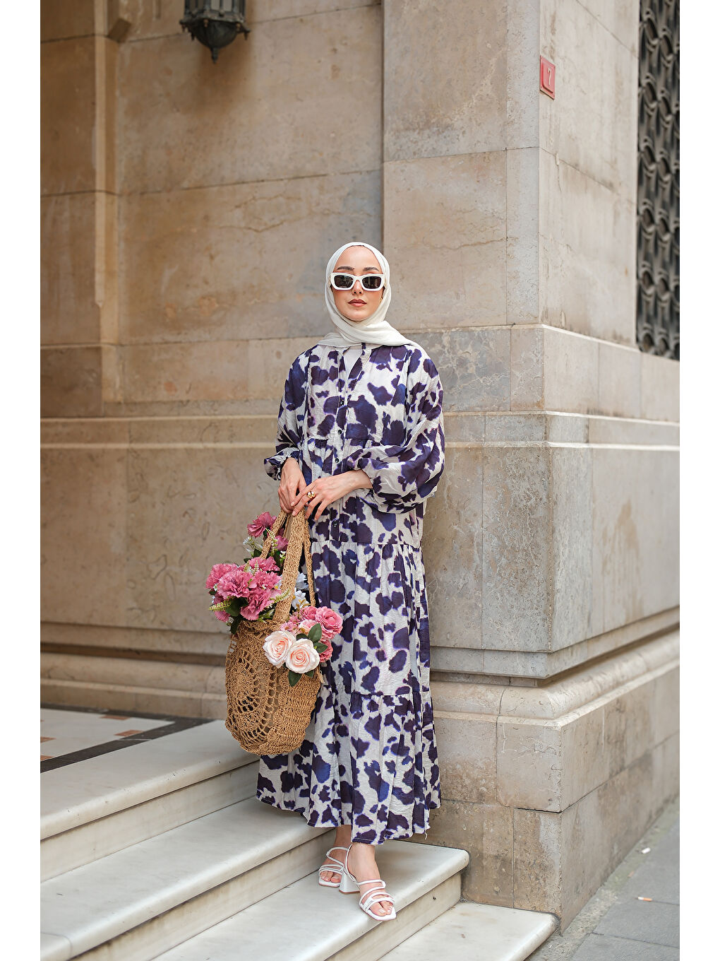 Kadın Leopar  Desenli Elbise Lacivert