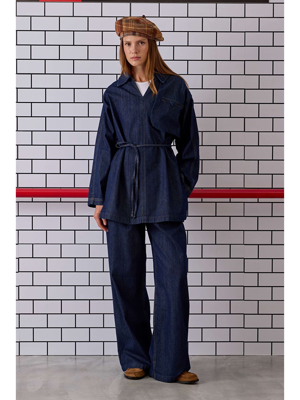 Pile Detaylı Denim Pantolon Mavi-3