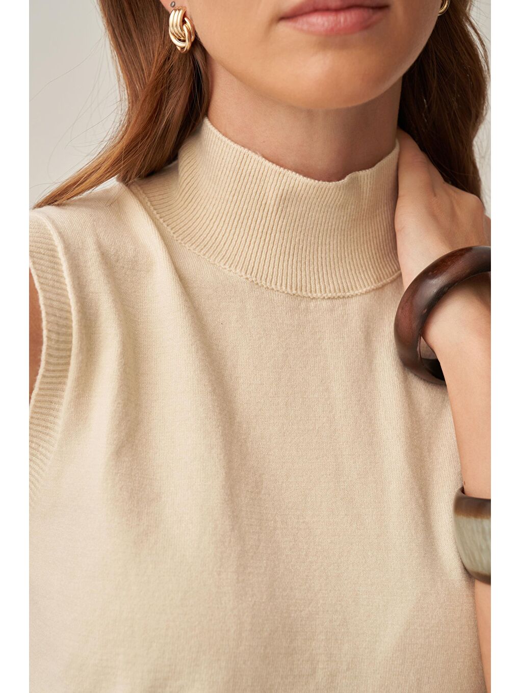 Bej-Yarım Balıkçı Kolsuz Kazak-4