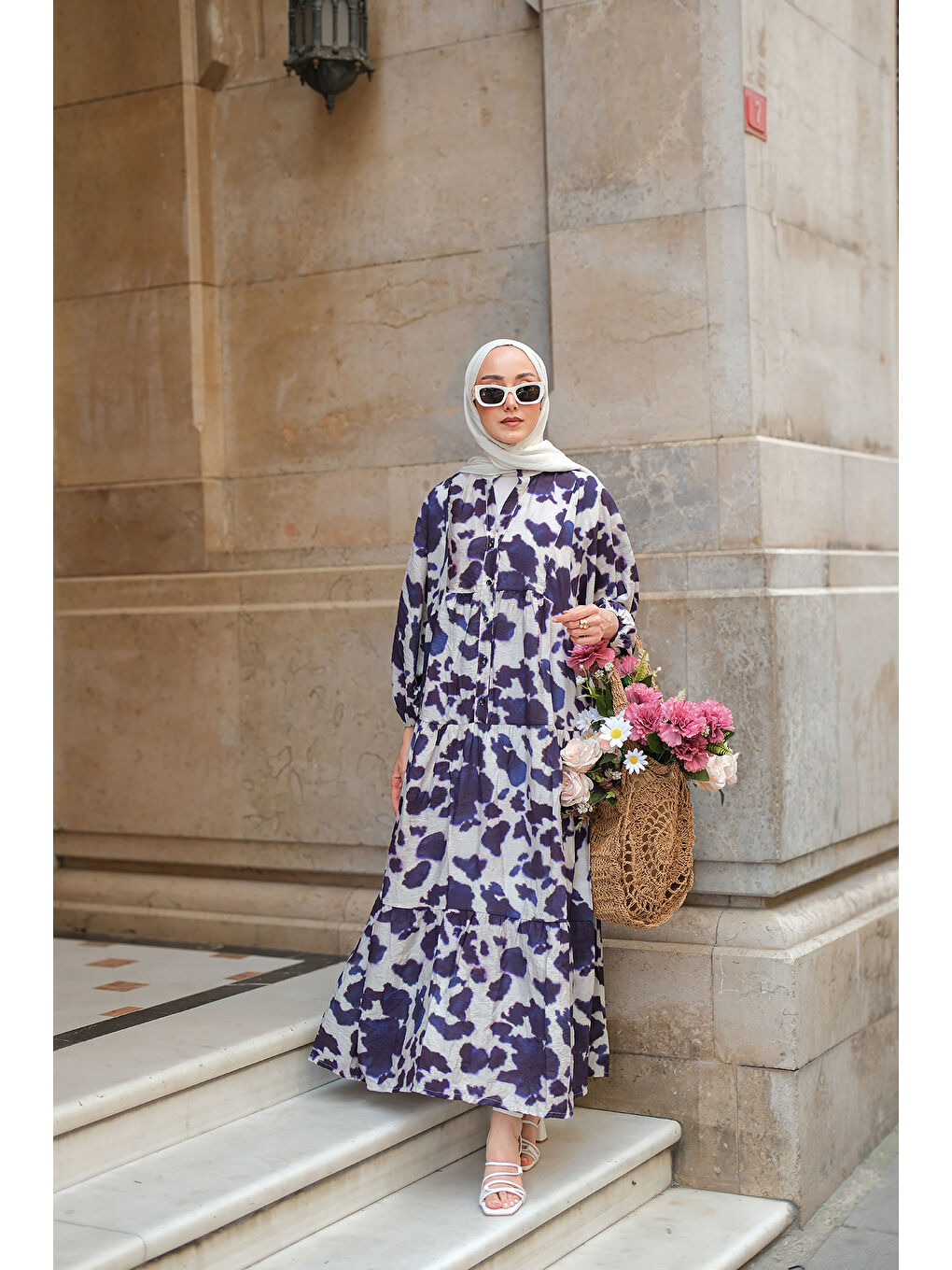 Kadın Leopar  Desenli Elbise Lacivert-1