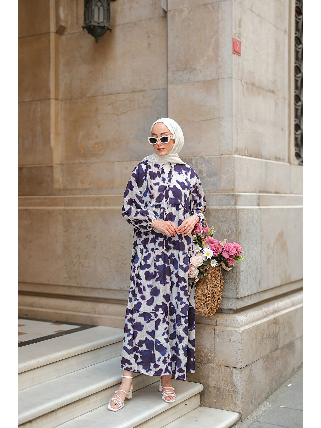 Kadın Leopar  Desenli Elbise Lacivert-2