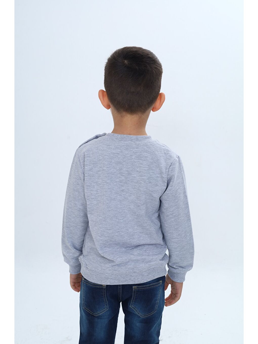 Ekru Erkek Çocuk Çıtçıtlı Köpek Balığı Baskılı Sweatshirt-3