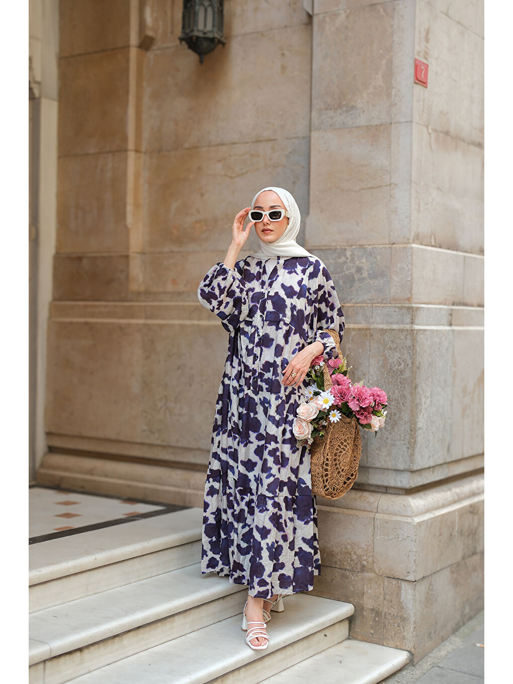 Kadın Leopar  Desenli Elbise Lacivert-3