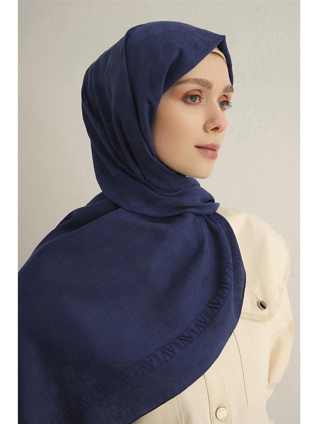 Lacivert Pamora Dama Çerçeve Şal 2 02-2